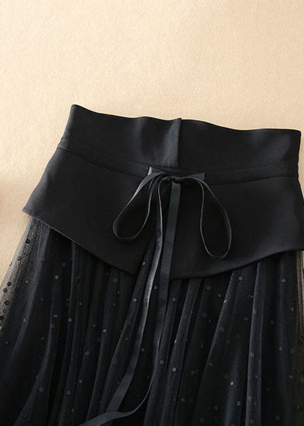 Modern Black High Waist Patchwork Exra Large Hem Tulle Skirts Spring