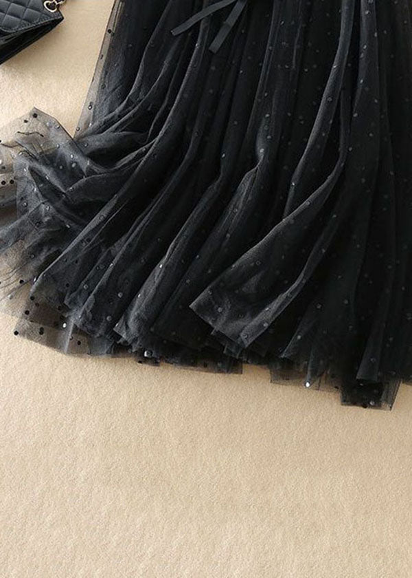 Modern Black High Waist Patchwork Exra Large Hem Tulle Skirts Spring