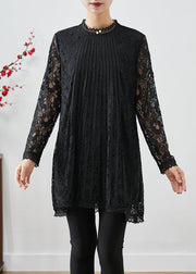 Modern Black Hollow Out Lace Shirt Tops Fall