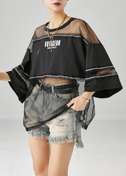 Modern Black Hollow Out Patchwork Tulle Tank Tops Summer