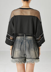 Modern Black Hollow Out Patchwork Tulle Tank Tops Summer