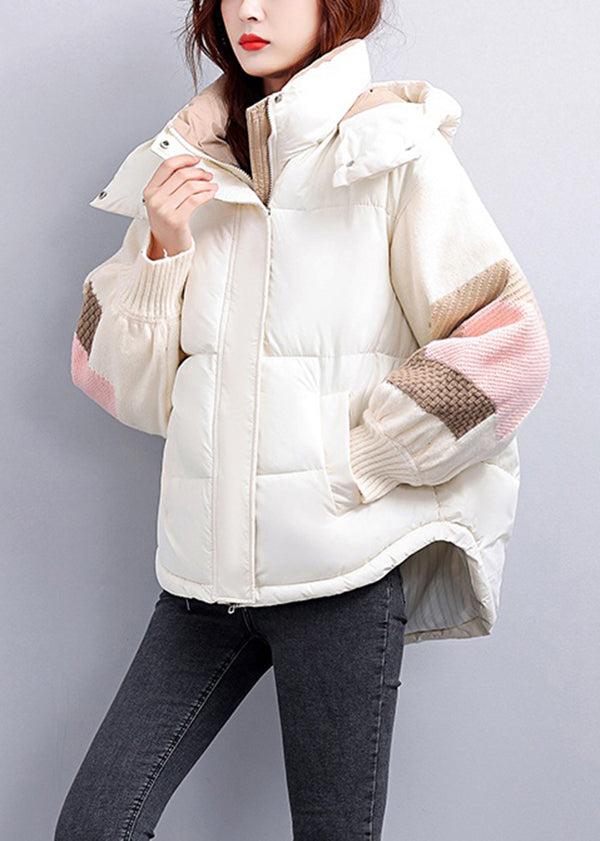 Modern Black Hooded Knit Patchwork Duck Down Jacket Winter