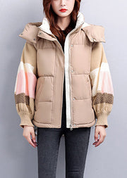 Modern Black Hooded Knit Patchwork Duck Down Jacket Winter