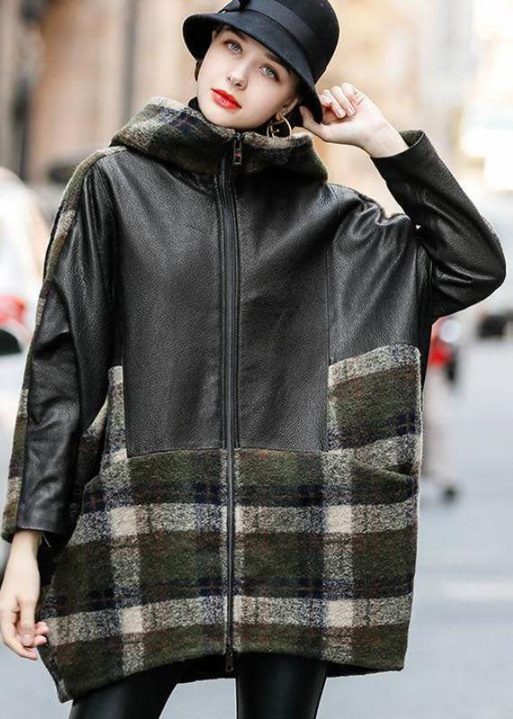 Modern Black Hooded Patchwork Sheepskin Wool Coats Winter