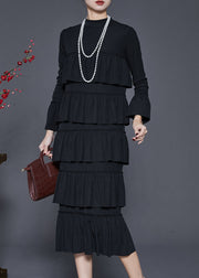 Modern Black Layered Ruffles Silm Fit Cotton Dress Spring