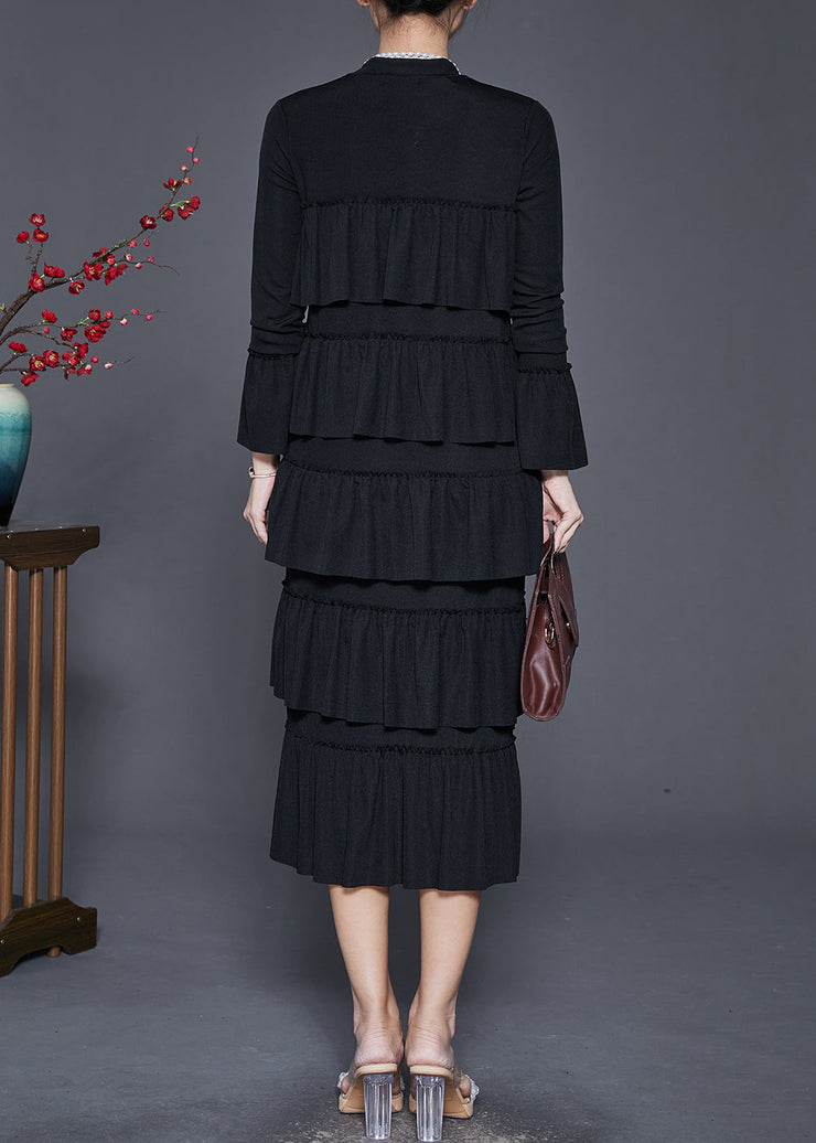 Modern Black Layered Ruffles Silm Fit Cotton Dress Spring