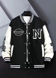 Modern Black Letter Patchwork Cotton Mens Jackets Spring