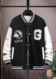 Modern Black Letter Patchwork Cotton Mens Jackets Spring