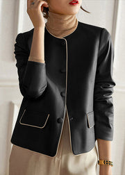 Modern Black O Neck Button Patchwork Sheepskin Coats Fall