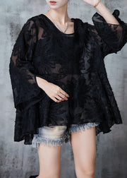 Modern Black Oversized Chiffon Blouse Top Summer