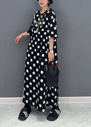 Modern Black Oversized Dot Print Cotton Cinched Dresses Summer