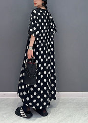 Modern Black Oversized Dot Print Cotton Cinched Dresses Summer