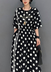 Modern Black Oversized Dot Print Cotton Cinched Dresses Summer