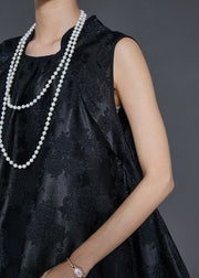 Modern Black Oversized Jacquard Silk Holiday Dress Sleeveless