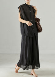 Modern Black Oversized Linen Two Pieces Set Summer