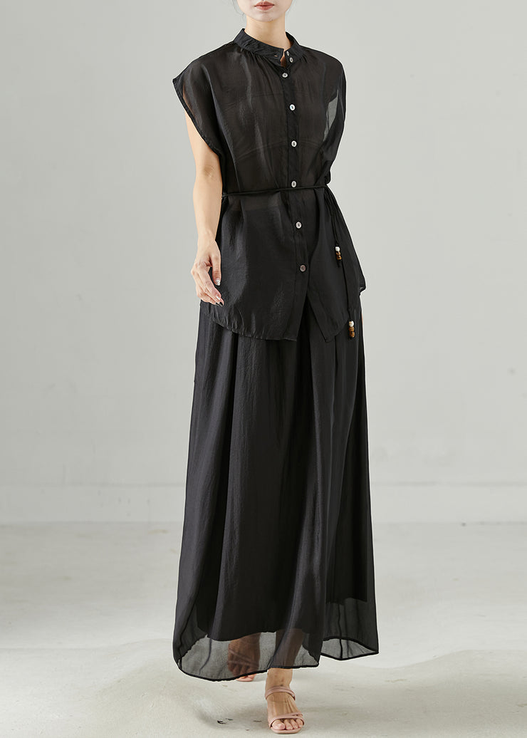 Modern Black Oversized Linen Two Pieces Set Summer