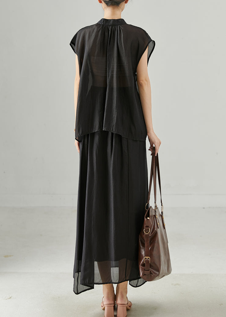 Modern Black Oversized Linen Two Pieces Set Summer