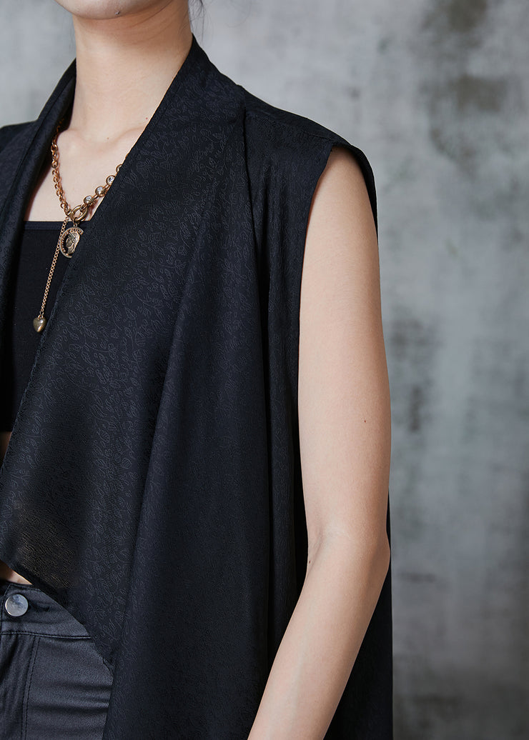 Modern Black Oversized Low High Design Cotton Vest Fall