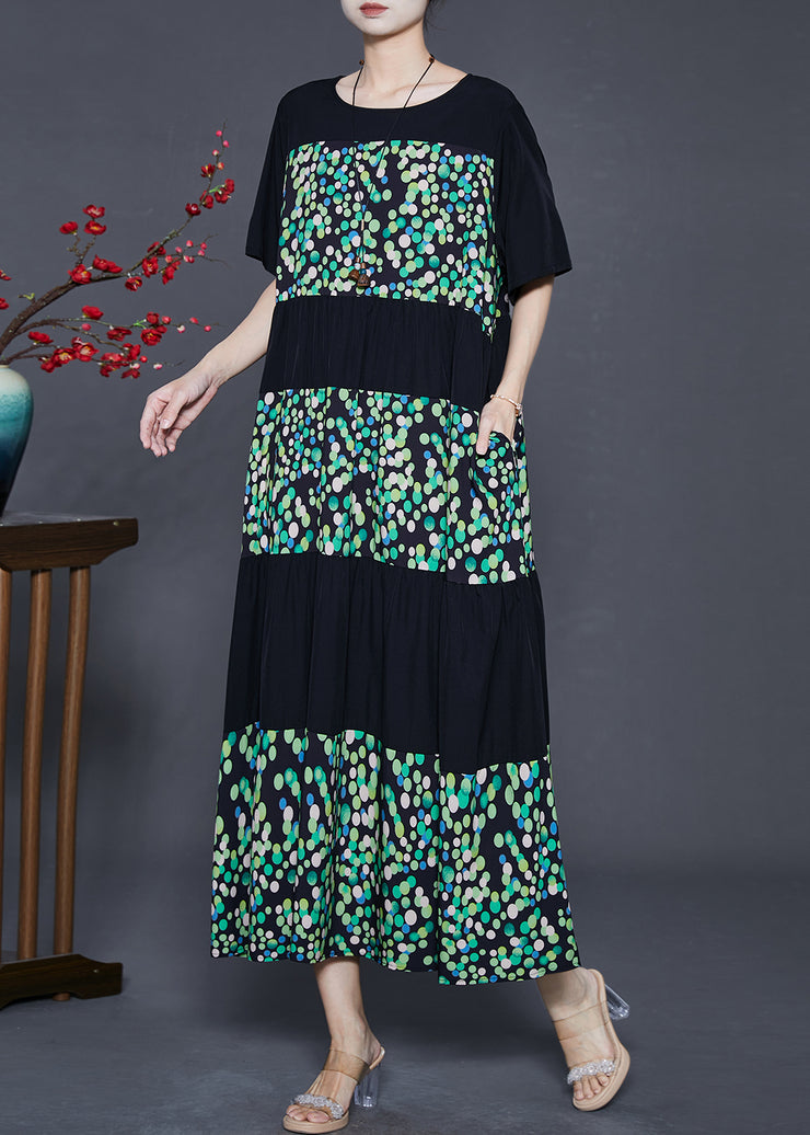 Modern Black Oversized Patchwork Chiffon Maxi Dresses Summer