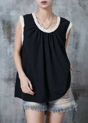 Modern Black Oversized Patchwork Cotton Beach Vest Summer