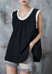 Modern Black Oversized Patchwork Cotton Beach Vest Summer