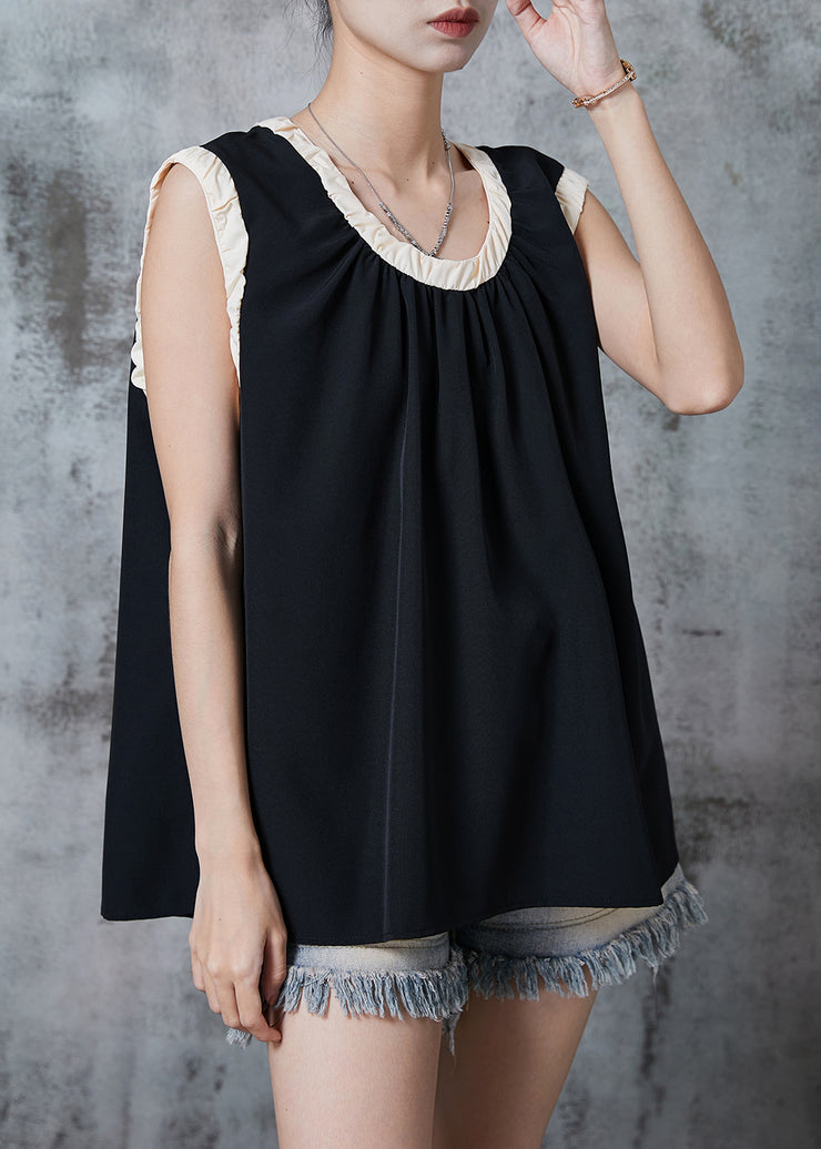 Modern Black Oversized Patchwork Cotton Beach Vest Summer