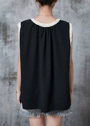 Modern Black Oversized Patchwork Cotton Beach Vest Summer