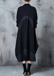 Modern Black Oversized Patchwork Cotton Long Dress Spring