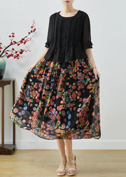 Modern Black Oversized Patchwork Print Chiffon Long Dress Summer