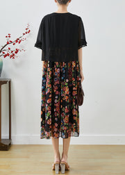 Modern Black Oversized Patchwork Print Chiffon Long Dress Summer