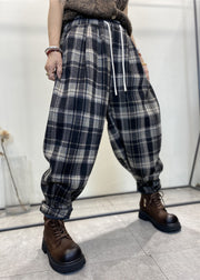 Modern Black Oversized Plaid Warm Fleece Pants Winter