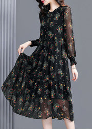 Modern Black Oversized Print Exra Large Hem Chiffon Dresses Spring