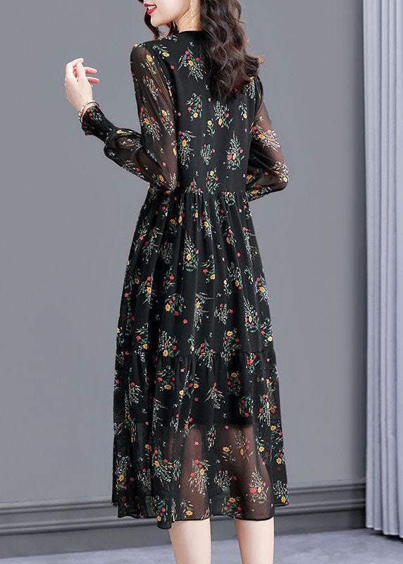 Modern Black Oversized Print Exra Large Hem Chiffon Dresses Spring