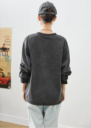 Modern Black Oversized Rose Print Cotton Sweatshirts Top Fall