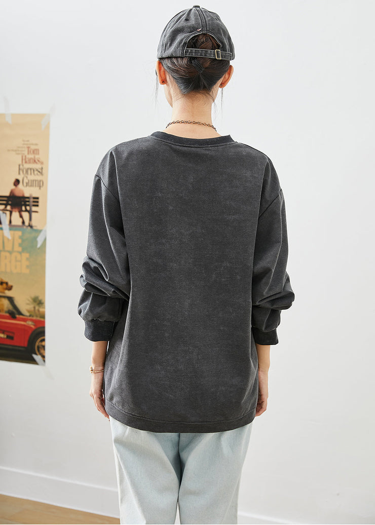 Modern Black Oversized Rose Print Cotton Sweatshirts Top Fall