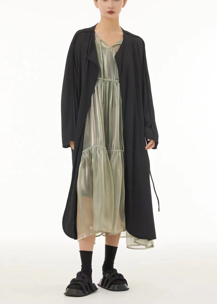 Modern Black Oversized Side Open Tassel Chiffon Cardigan Spring