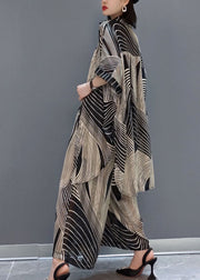 Modern Black Oversized Striped Draping Chiffon Two-Piece Set Summer