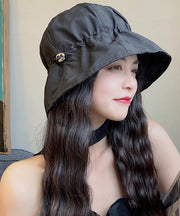 Modern Black Patchwork Drawstring Solid Bucket Hat