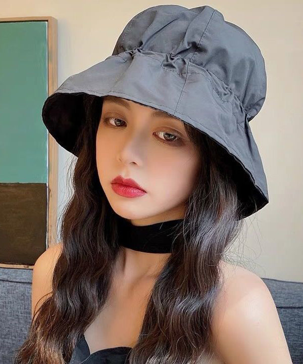 Modern Black Patchwork Drawstring Solid Bucket Hat