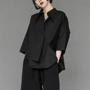 Modern Black Peter Pan Collar Asymmetrical Patchwork Button Shirt Spring