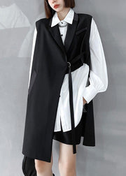 Modern Black Peter Pan Collar Asymmetrical Sashes Waistcoat Sleeveless