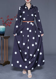 Modern Black Peter Pan Collar Dot Print Maxi Dresses Spring