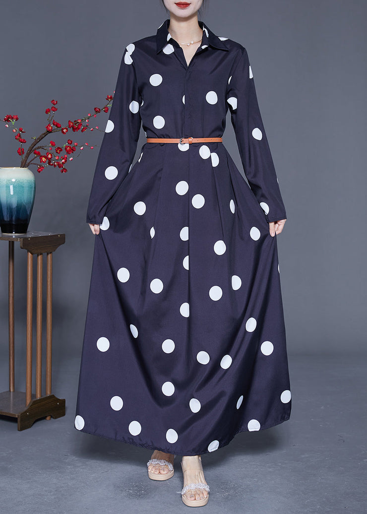 Modern Black Peter Pan Collar Dot Print Maxi Dresses Spring