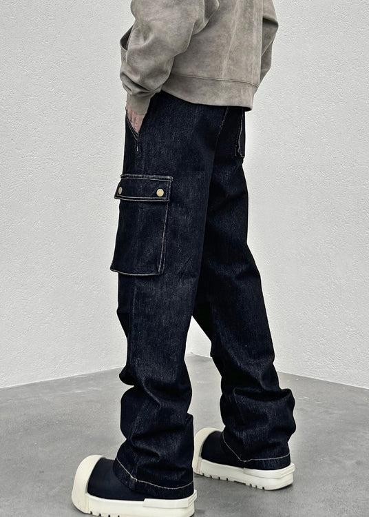 Modern Black Pockets High Waist Denim Men Pants Spring