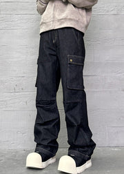 Modern Black Pockets High Waist Denim Men Pants Spring