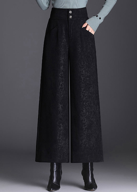 Modern Black Pockets Print High Waist Crop Pants Spring