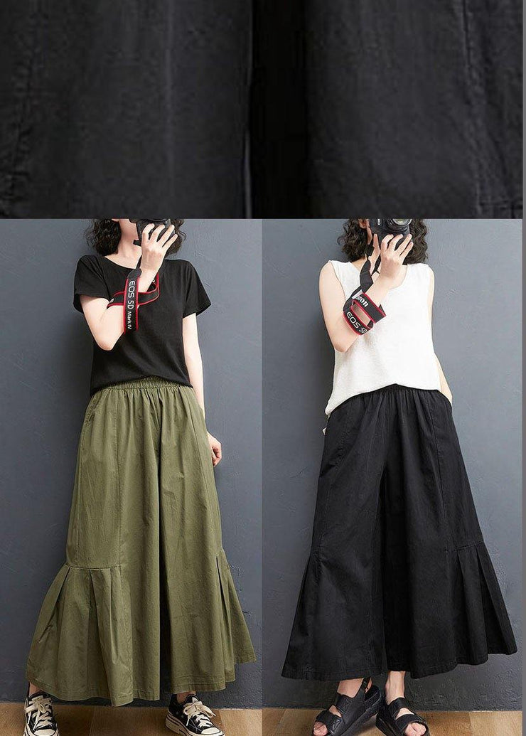 Modern Black Pockets Wide Leg Summer Cotton Pants