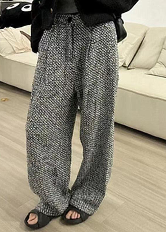 Modern Black Pockets Woolen Wide Leg Pants Spring