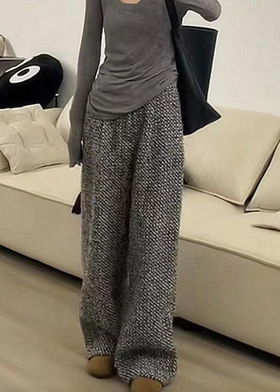 Modern Black Pockets Woolen Wide Leg Pants Spring