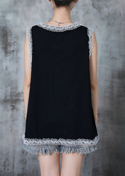 Modern Black Print Patchwork Lace Beach Vest Summer